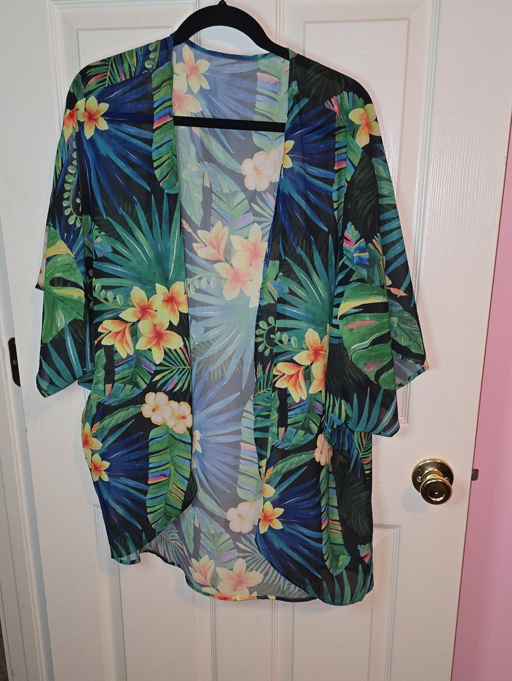 Tropical Floral Women’s‎ Kimono Cardigan - Blue & Green